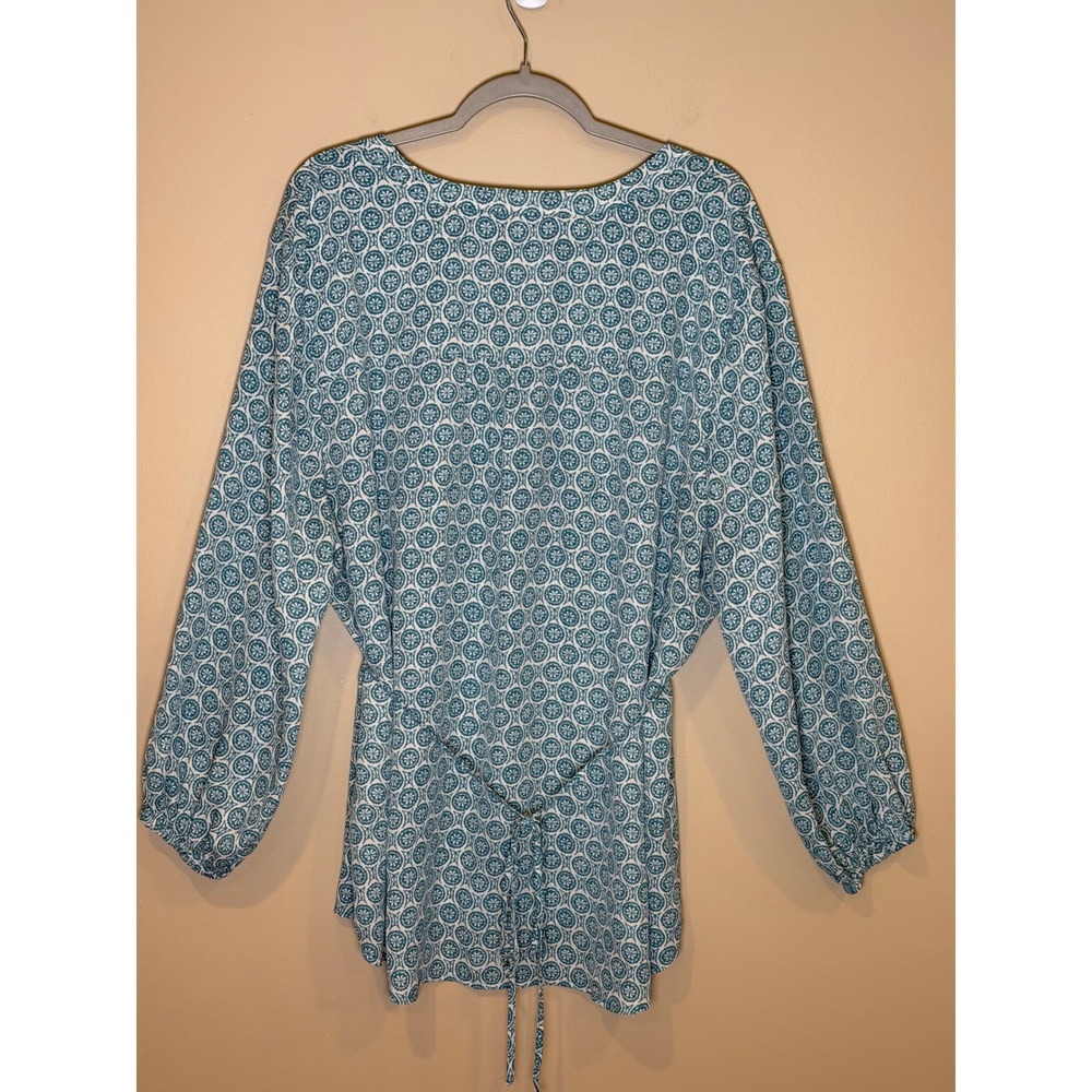 Terra & Sky Womens Top Blue 2X Boho Peplum Medallion Print Blouse Casual Office - Picture 5 of 8
